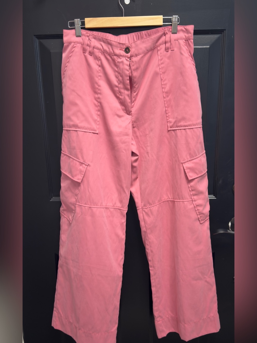 Another Love Pink front button Waist wide leg cargo pants